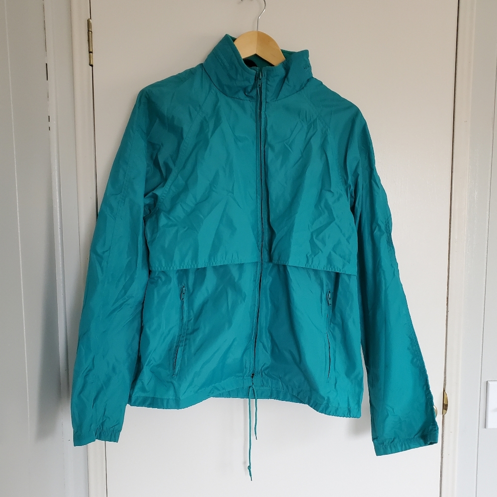 Vintage Eddie Bauer Windbreaker Jacket Men's M Green With Hidden Hood Full Zip